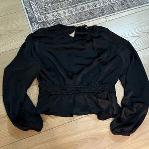 Steve Madden Black Long-Sleeve Smocked Waist Peplum Blouse